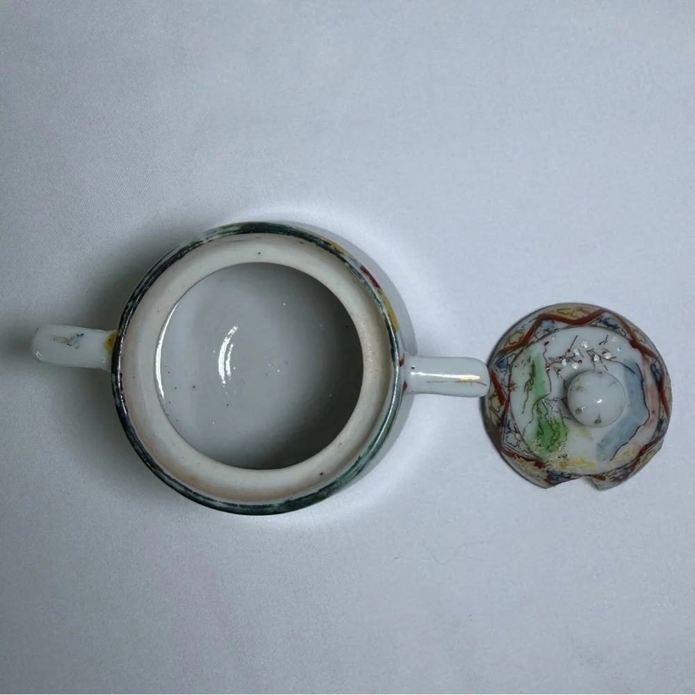 Antique Porcelain Nippon Mini Sugar Bowl Hand-Painted Japanese Scenic Geisha Art